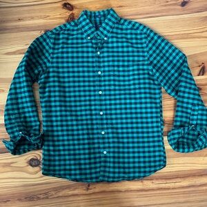 EUC J. Crew Green and Black Plaid Men's Oxford Slim Button Down Shirt Sz Med